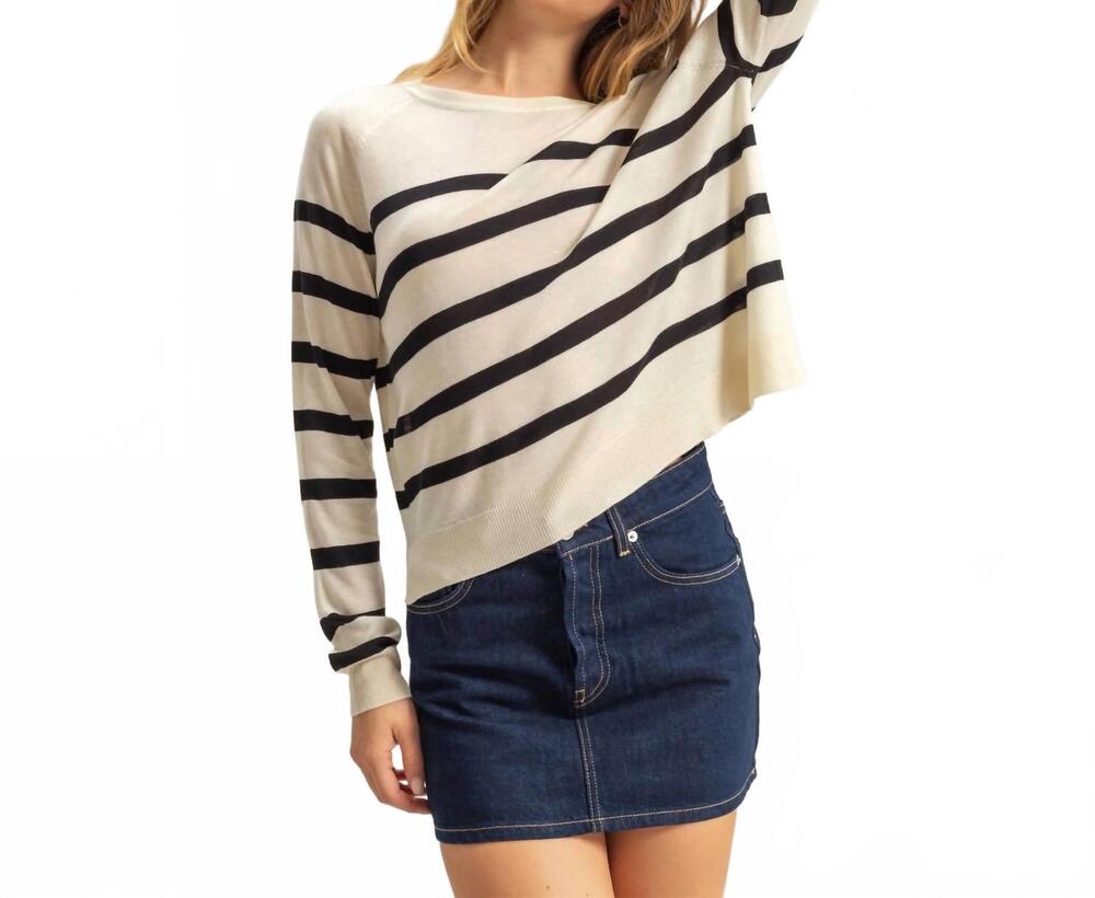 NEW HYFVE casual crew raglan knit top in beige stripe